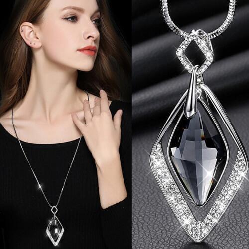 Long Necklaces & Pendants for Women Collier Femme Geometric Rhombus Statement Colar Maxi Fashion Crystal Jewelry Bijoux 2019