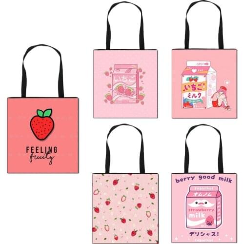 Lolita Girls handbag Women Tote Harajuku Kawaii Strawberry Milk High-capacityv Shoulder Bags Leisure Shopping Bag Gift