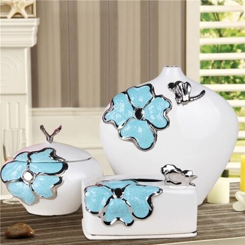 European luxury home decoration craft ceramic vase box candy jar combination five piece ceramic ornaments