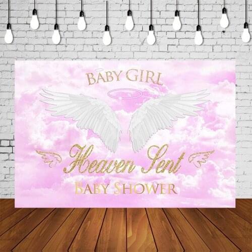 Girl Baby Shower Backdrop Baby Girl Heaven Sent Babyshower Party Banner Pink Background Wings Studio Photo Celebrating Poster