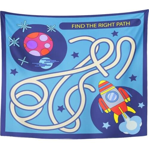 Find The Right Path from Rocket to Planet Children Funny Riddle Entertainment and Amusement with Activity Home Decor Tapestry