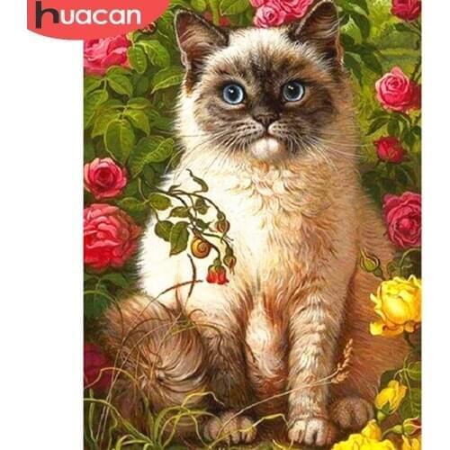 HUACAN DIY Diamond Painting 5d Cat Diamond Embroidery Full Square/round Animal Mosaic Home Decor