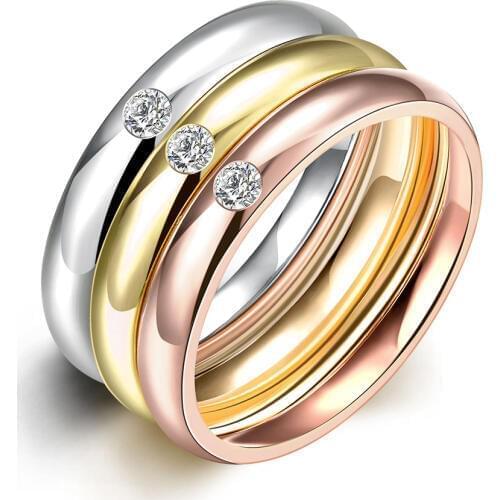 Hot Sale Stainless Steel Ring Fashion Jewelry, Colorful Combination Smooth Round Titanium Stainless Steel CZ Ring for Women