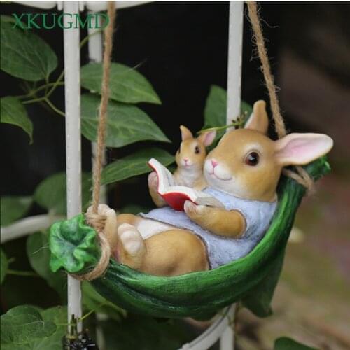 Creative Resin Rabbit Cute Cartoon Animal Decoration Garden Outdoor Tree Pendants Home Decorat Ornaments