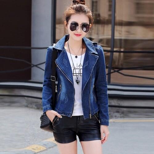 New Spring Autumn Vintage Denim Jacket Womens Short Jeans Coats Korean Lapel Slim Zipper Jacket Korean BF Outerwear Female 2021