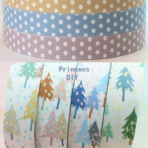 5Meter/Lot 10 25 50mm Hand Craft Material Polka Dots Print Christmas Tree Ribbon DIY Hair Bow Accessory Dog Collar Cotton Riband