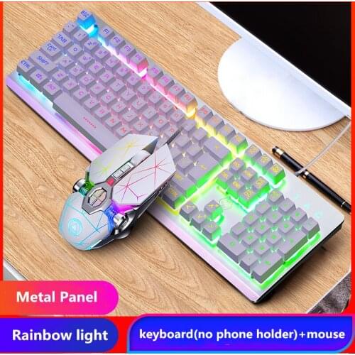 Metal USB Wired Gaming Keyboard Mouse Kit Full Size 104 keys Mechanical Feeling RGB for PC Laptop Computer Highend Office Home
