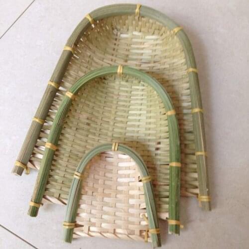 Mini Handmade Bamboo Woven Dustpan Tray Bohemian Wall Hanging Rustic Decor Floral Basket Kitchen Storage DIY Dance Props