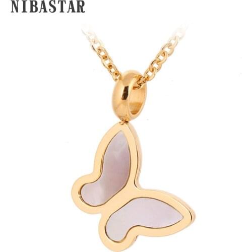 Fashion gold-color stainless steel butterfly necklace Shell Statement necklace for women