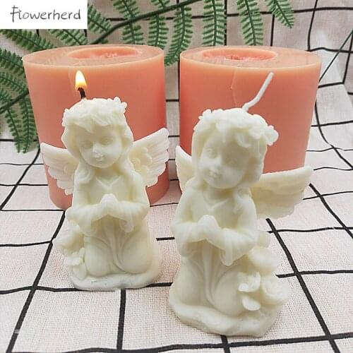 Praying Little Angel Fairy Girl Scented Candle Silicone Mold with Wings DIY Plaster Mold Cake Decorating Tools Soap Resin Mould