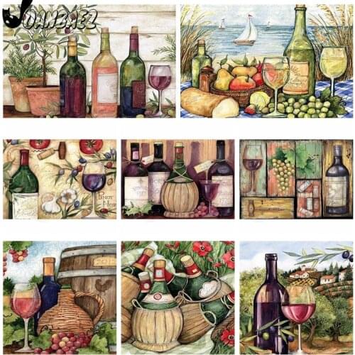 Red Wine Glass Diamond Painted Mosaic Kit Vintage 5D Diy Cross Stitch Winery Embroidery Rhinestone Hand Inlaid Gift Home Decor
