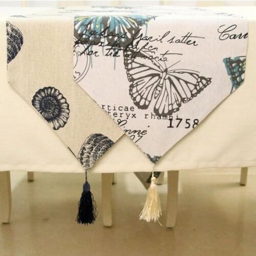Nordic Butterfly Table Runner with Tassel Summer Boho Decor Marine Life Printing Dinner Table Decoration Tablecloth
