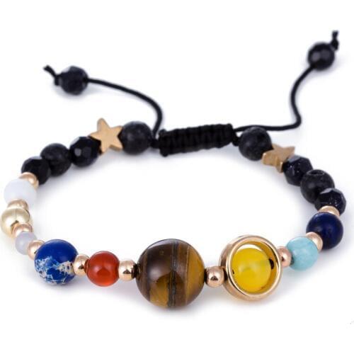 New Fashion Solar System Universe Galaxy Eight Planets Bracelet Star Lava Reiki Natural Stone Beads Energy Adjustable Bracelet