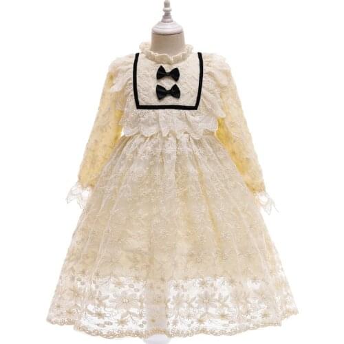 2021 New Baby Girls Dress Childrens Clothing Long Sleeve Lace Stitching Dress Girl Baby Casual Lace Mesh Embroidery Dress