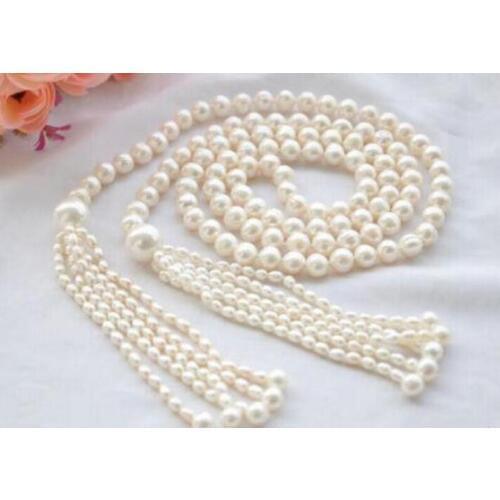 Charming 7-8mm + 11mm white south pearl necklace Long 59 inch