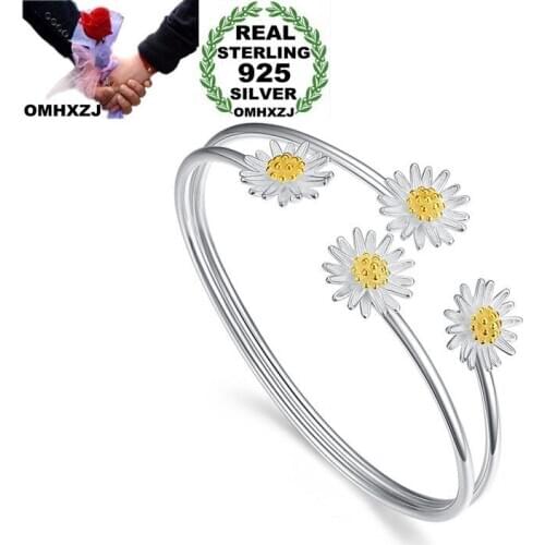 OMHXZJ Wholesale BA158 European Fashion Woman Girl Party Birthday Wedding Gift Daisy Open 925 Sterling Silver Bracelet Bangle