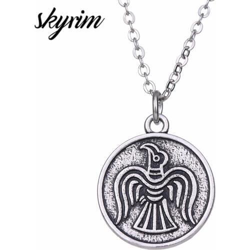 Skyrim Slavic Hawk Pattern Viking Seagull Eagle Pendant Necklace Sliver Adjustable Link Chain Round Necklace for Jewelry Making