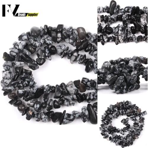 Natural Stone 5mm-8mm Irregular Black Snowflake Jaspers Chip Beads For Jewelry Making Diy Bracelets Necklace Bracelets 15"