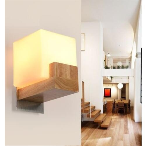 Simple Wood Glass Wall Lamp Decor Modern LED Wall Light Fixtures For Bedroom Indoor Home Lighting Bedside Wall Sconce Luminaire