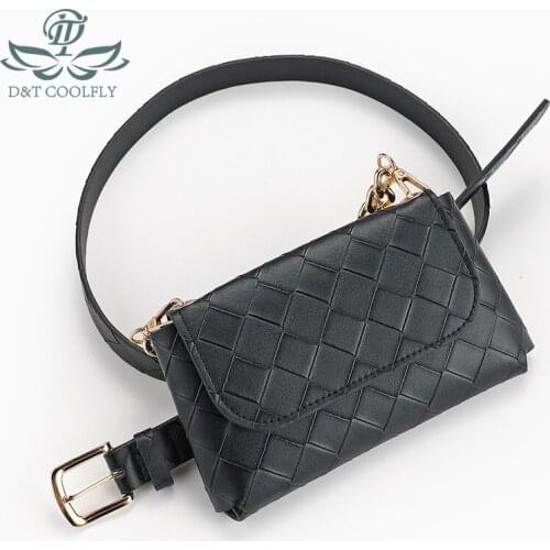D&T New Fashion Women Men Belt Waistband PU Leather Material With Chains Bag Decorate Metal Buckle Female Casual Trend Luxury