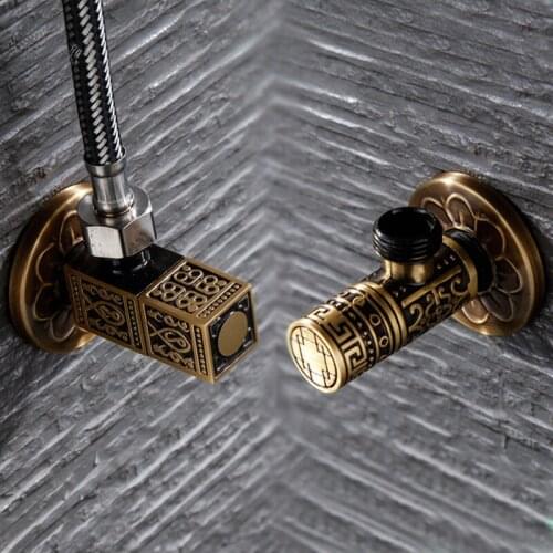 Carved Wall Mount Angle Valve Toilet valve kitchen Sink Taps Triangle valve Cold Hot Mixer Accessories Standard G1/2 Threaded