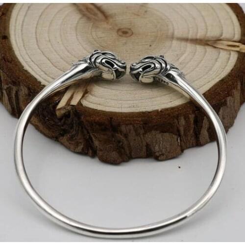 Handmade Thailand 925 Silver Tiger Head Cuff Bracelet Vintage 925 Sterling Lucky Beast Bangle Real Pure Siver Bangle