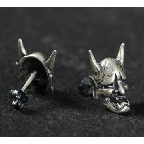 Gothic Style Mask Skull Stud Earrings Punk Prajna Earrings Silver Color Retro Earrings Men Women Party Earrings Hip Hop Gifts