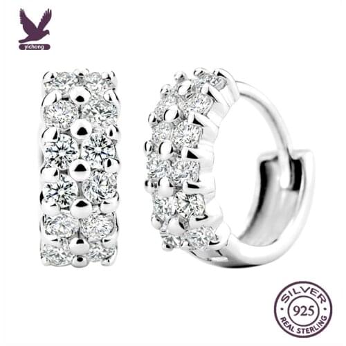 Luxury 925 Sterling Silver Fashion Temperament Shiny Inserted Zircon Round Circle Hoop Earrings for Women Girls Party Gift