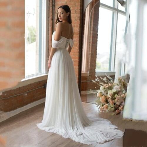 Off the Shoulder Wedding Dress 2021 Chiffon Pleat Zipper Back Custom Made Beach Bridal Gown Cheap High Quality Vestidos De Fiest