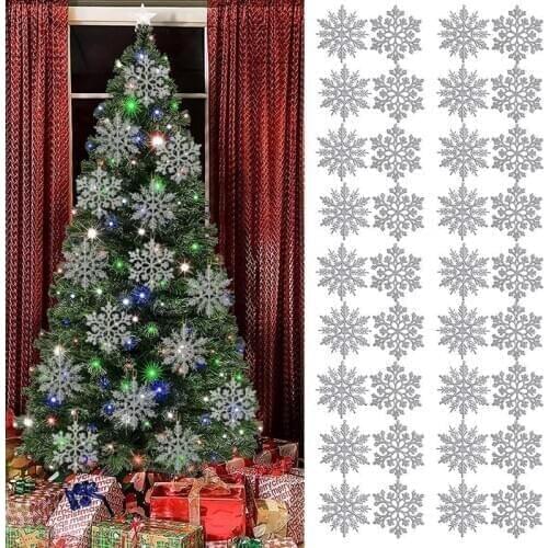 10cm Christmas Snowflake Ornament Glitter Snowflake Decoration Xmas Tree Hanging Ornament Colorful Hollow Snowflake