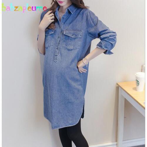 Spring Autumn Women Pregnancy Dresses Fashion Denim Long Sleeve Maternity Clothing Wear Denim Dress For Pregnant Clothes BC1629