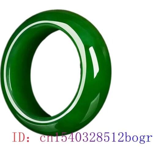 Green Jade Ring Crafts Hetian Natural Jadeite Chinese Carved Charm Fashion Jewelry Gifts Amulet