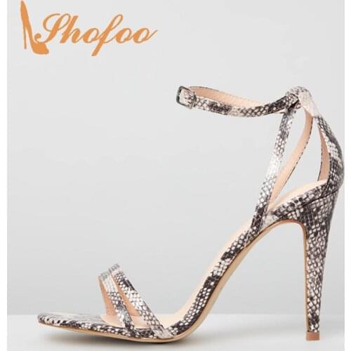 Snake Pattern Black High Stilettos Sandals Woman Thin Heels Buckle Strap Large Size 11 15 For Ladies Summer Shoes Fashion 2021