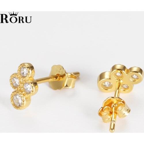 Real Solid 925 Sterling Silver Sweet Shiny Cubic Zirconia Design Geometric Stud Earrings for Women Girs Birthday Gifts Small