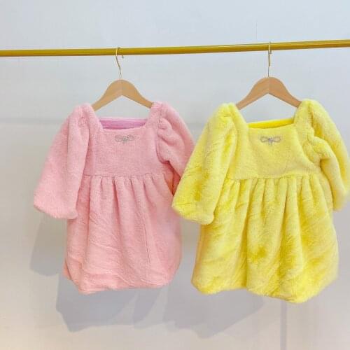 Toddler Girl Winter Clothes Girls Dress Cute Bow Faux Fur Long Sleeve Dress Kids Dresses For Girls Clothes Children Vestidos