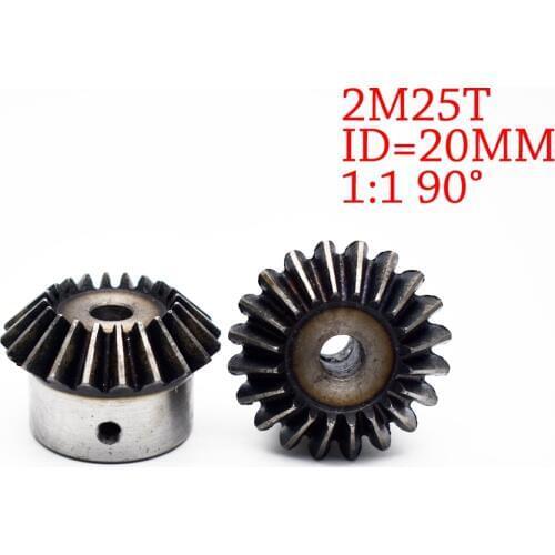 1Piece 20mm 1:1 Bevel Gear 2 Modulus 25 Teeth With Inner Hole 20mm 90 Degree Drive Commutation Steel Gears Screw Hole M5