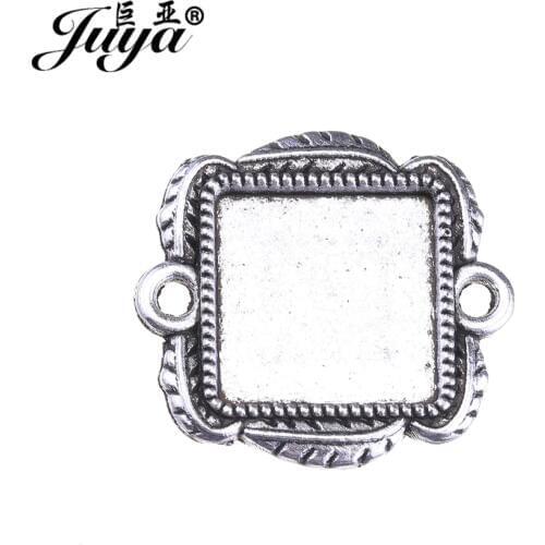 10pcs/lot 12mm Lace Square Connector Cabochons Blank Pendant Tray Carved Leaves Metal Cabochon Setting DIY Jewelry Making AD0193