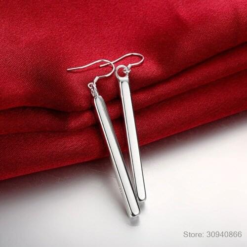 2021 100% 925 Solid Real Sterling Silver Tassel Stick 65mm Drop Earrings Xmas Gift For Teen Girls Women DA185