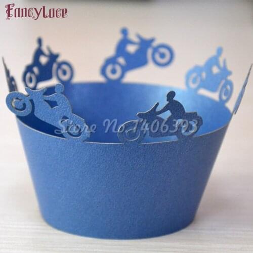 50PCS Laser Cut Motorbike Birthday Cupcake Wrappers Cake Decorations, Kids Baby Shower Cup Cakes Liners Party Handmade Craft