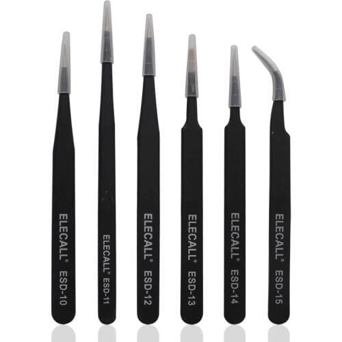 6pcs/1lot Resists Corrosion Anti-static for Precision working and Electric Maintenance Straight Curved Tweezers