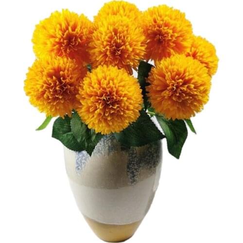 6Pcs Fake Chrysanthemum Ball (5 Heads/Bunch) 15" Length Simulation Dandelion for Wedding Home Decorative Artificial Flowers