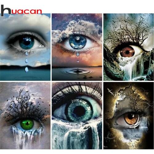 Huacan Diamond Art Painting Eye Scenery Home Decor Mosaic Embroidery Waterfall Landscape Cross Stitch Wall Stickers