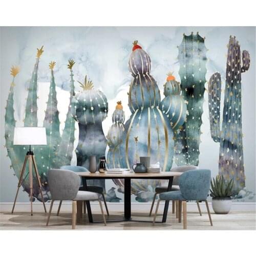 Beibehang Custom wallpaper hand painted watercolor cactus light luxury background living room bedroom decoration 3d wallpaper