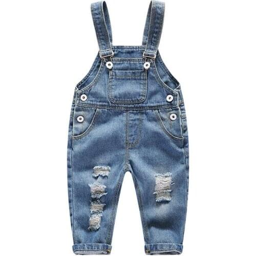 Kids Overalls Jeans Baby Spring Boys Girls Overalls Pants Toddler Trousers Kids Clothing Children Ripped Trousers 18M-5T