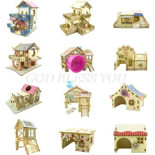 Hamster Hideout Wooden Hut Small Animals Double Layer Villa Rat Room House Cage Exercise Toy with Ladder Board Accessories