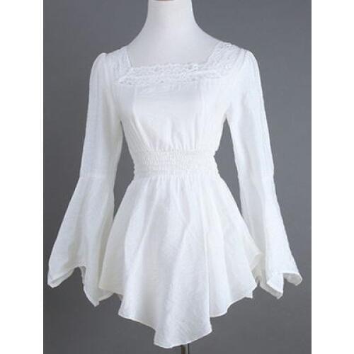 European White Cotton&Lace Long Sleeves Sexy Gothic Style Blouse Shirt Steampunk Corset Burlesque Costumes Accessories Plus Siz