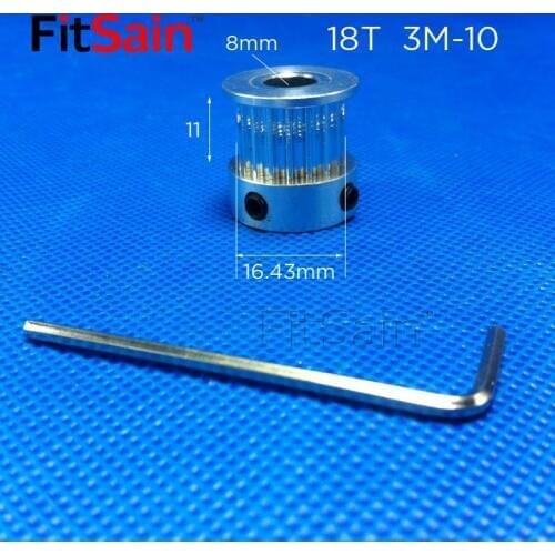FitSain-3M 18T Synchronous Wheel Width 10mm Aluminum Alloy Pulley Middle Hole 8mm