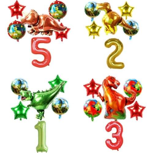 6Pcs Dinosaur Foil Balloons 40inch red green number balloon Birthday Party jurassic world Decorations animal balloon Baby Shower