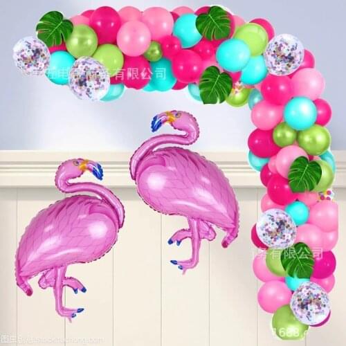 Hawaii Theme Party Balloons Garland Arch Kit Tropical Flamingo Foil Balloons Globos Palm Leaves Summer Wedding Party Decor