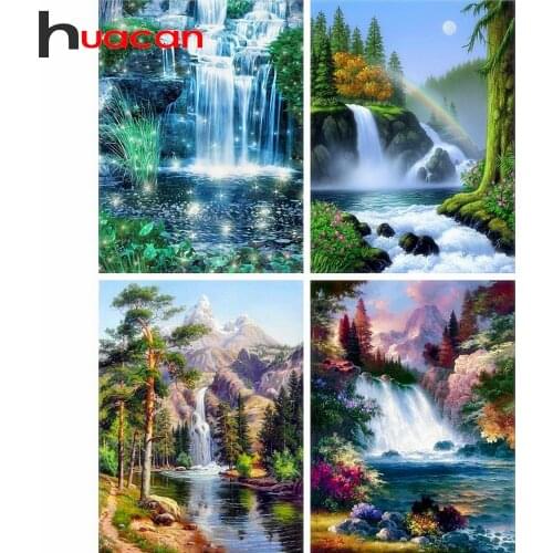 Huacan Diamond Mosaic Cross Stitch Scenery Full Square Drill Wall Decor Rhinestone Diamond Embroidery Waterfall 5D Handmade